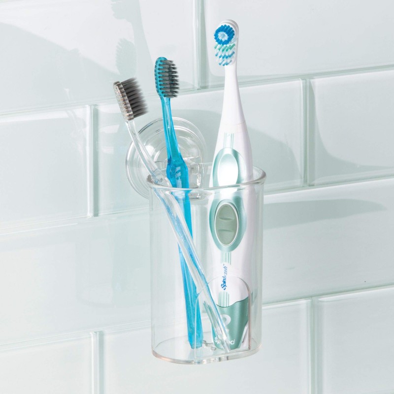 iDesign Plastic Suction Tumbler Cup and Bathroom Organizer for Mirror