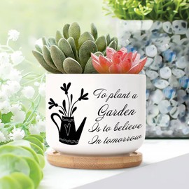 DecStic to Plant A Garden is to Believe in Tomorrow Ceramic Planters Bible Verse Flower Pots for Indoor Plants with Drainage Holes and Saucers Pot for Succulents Cactus Garden Windowsill