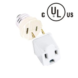 UL Listed Light Socket to Plug Adapter w. Safety Seal Polarized 2 Prong to 3 Prong Outlet Adapter Grounding Plug Converter + Waterproof Outdoor Extension Cord Plug Cover for Electrical Outlets