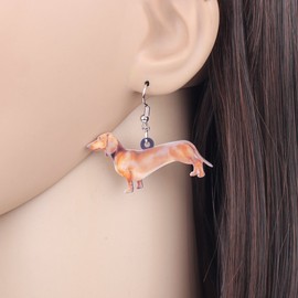 DOWAY Acrylic Sweet Dachshund Dog Earrings Dangle Drop Fashion Pet Jewelry for Women Charm Gift (Brown)
