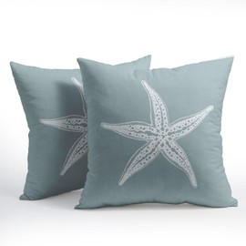 Anyako Grayish Blue Starfish Throw Pillow Covers 18X18 Inches Set of 2, Nautical Coastal Beach Theme Pillowcase Soft Cotton Linen Square Summer Cushion Covers for Home Couch Sofa Bedroom