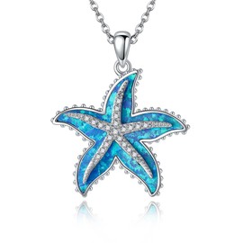 CUPENDA Opal Starfish Necklace for Women Sterling Silver Starfish Pendent Ocean Beach Jewelry Summer Holiday Graduate Gift