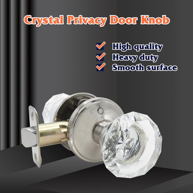 Solidware Glass Crystal Door Knob, Modern Design Door Lockset, Satin