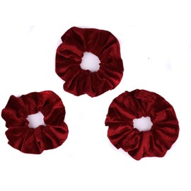 Mytoptrendz® Burgundy Soft Velvet Scrunchies Hair Ties Hair Bobbles Ponytail Bands Pack of 3 pcs