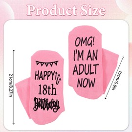 Prasacco Socken Geschenk zum 18. Geburtstag, Lustige Baumwollsocken Rutschfeste Socken mit Schriftzug-Print Geburtstag-Sock für 18-jährige Jungen und Mädchen (Rosa)