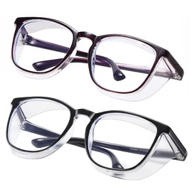 konqkin Safety glasses Goggles Nurses Protective Eyewear - Anti Fog Square Frame Stylish Clear Glasses for Women Men (tmpurple black)