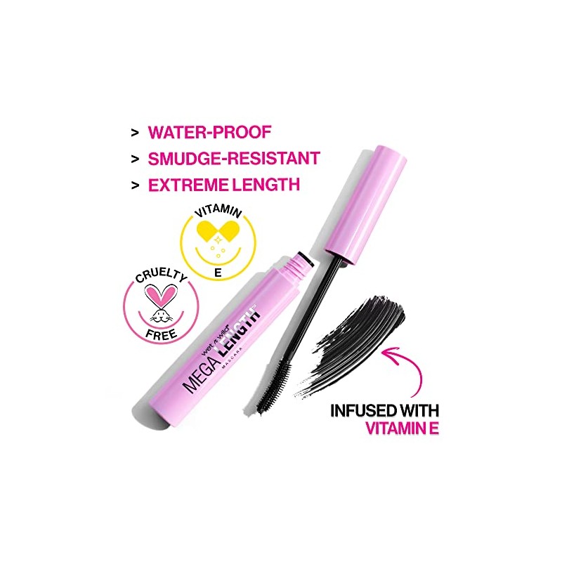 wet n wild Mega Length Waterproof Mascara, Very Black, 0.21