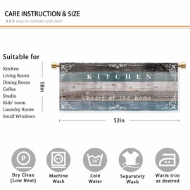 CINEKER Farmhouse Teal Wooden Valances for Kitchen Windows Rustic Quotes Cafe Valance Country Barn Short Treatment Drapes for Bathroom Laundry Basement Living Room Kitchen Over Sink 52x18 Inch