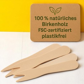 MIJOMA 200 Stück Holz-Cocktailspieße aus Birke – FSC-zertifizierte Pommesgabeln | Einweg-Holzgabeln für Party, Buffet, Picknick & Camping | 4x50 Stück umweltfreundlich & plastikfrei