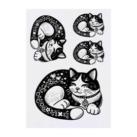 4 x 'Sleeping Cat' Temporary Tattoos - Water Resistant, Skin-Safe, Non-Toxic Transfers, Mixed Sizes (TO00074240)
