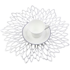 Famibay Silver Placemats Set of 6 Washable Round Christmas Place Mats Heat Resistant Table Placemats Vinyl Table Mats for Dining Kitchen Restaurant Table