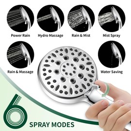 Shower Head, 6 Spray Modes Handheld Showerhead, High Pressure Hand Shower with 59 Inch Stainless Steel Hose and Adjustable Showerhead Holder, Chrome