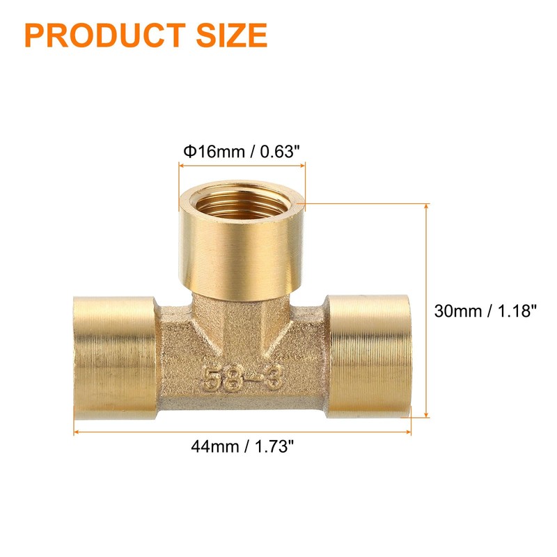 QUARKZMAN Brass Tee Pipe Fitting, 1/4" x 1/4" x 1/4"