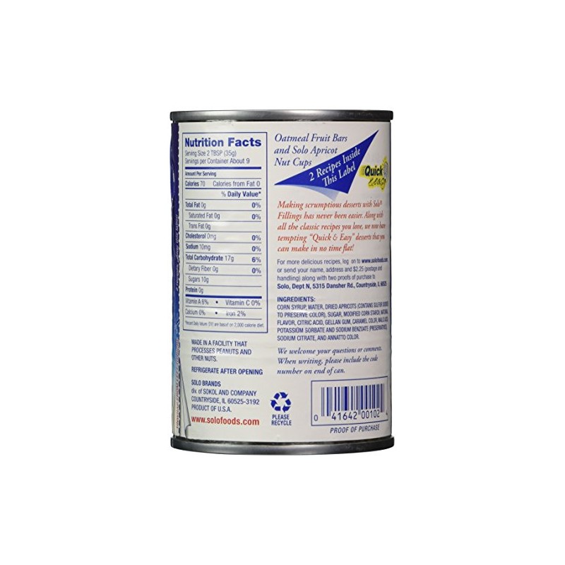 Solo Filling, Apricot, 12-Ounce Unit (Pack of 12)