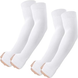 Arm Sleeves with Thumb Hole, UV Sun Protection Cooling Compression Cover Sports for Men/Women Elbow Guard:_2 Pairs - 2 White