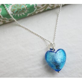 Handgefertigt Hellblaue Herz Halskette aus Murano glas aus Sterlingsilber, 45 cm - Geburtstagsgeschenk - Weihnachtsgeschenk - Handgefertigte Geschenkideen für Frauen
