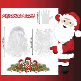 Reforung Santa Beard and Wig and Christmas Gloves, Christmas Santa Beard Costume Wig & Beard, Santa Wizard, Dumbledore Wig, for Fancy Dress as Santa Claus, 3 in 1