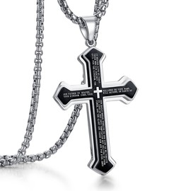 Rehoboth Men's Stainless Steel Nail Cross Pendant Necklace for Men Lord's Prayer Pendant Big Pendant and Strong Chain 24 Inch