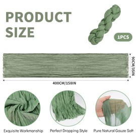 Sage Green Table Runner - Cheesecloth Table Runner 90x400cm | Rustic Gauze Fabric Tablecloth for Boho Wedding, Holiday Party, Baby Shower & Birthday Decor