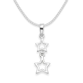 Heather Needham Sterling Silver Double Star necklace on 18" curb chain - SIZE: 18mm. Gift boxed double star neclace 8102/18/B41