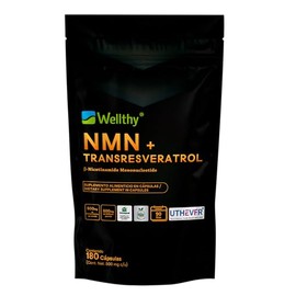 Wellthy NMN y Tranresveratrol 180 Caps. b-nicotinamide mononucleotide Uthever®, Resveratrol de Alta Biodisponibilidad, 1000mg Por Porción, VCaps Cápsu