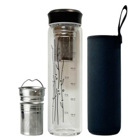 drinmoaer 23 oz Glass Water Bottle with Infuser and Black Stainless Steel Lid