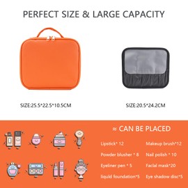 SUILU Travel Makeup Bag with LED Lighted Mirror,Travel Makeup Organizer, Makeup Bag with 3 Color Lighted Setting, Portable Storage and Adjustable Dividers Makeup Box(Orange)