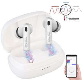 auvisio ANC Headphones: In-Ear Stereo Headset with ANC, Bluetooth 5.2, Charging Box, App, White (Noise Cancelling Headphones, ANC Headphones Bluetooth)