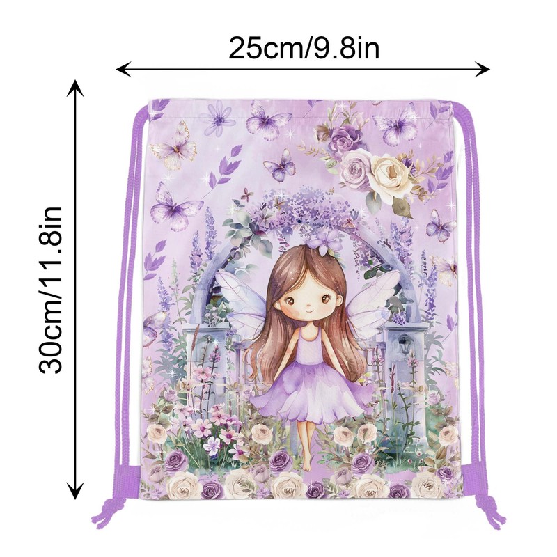 12 Pcs Purple Mushroom House Drawstring Non-Woven Bag Fairy Drawstring