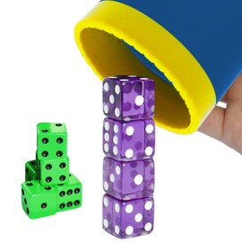 Dice Stacking Cup(Blue) Set with 4 Pcs 19mm(Purple) and 5 Pcs 18mm(Green) Standard 6 Sided Dices, with Storage Bag-Magic Tricks Instruction
