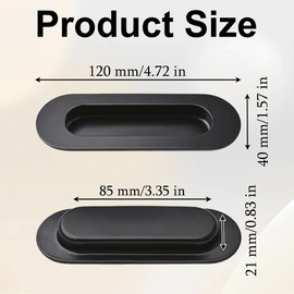 Deyixinup 2 PCS Side Hole Flush Pull Black Oval Embedded Sliding Door Handle Stainless Steel Recessed Door Handles with Hidden Screws for Sliding Doors Cabinets Drawers Cupboard Wardrob