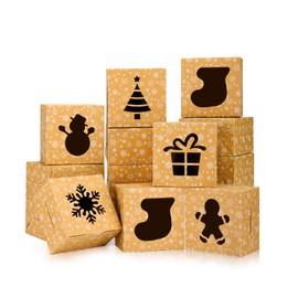 BEAVOING - 36 cajas de galletas de Navidad, 4 x 4 x 2.5 pulgadas, cajas de panadería marrones con ventana, pequeñas cajas de golosinas para regalo de Navidad, pasteles, pasteles, postres, magdalenas,