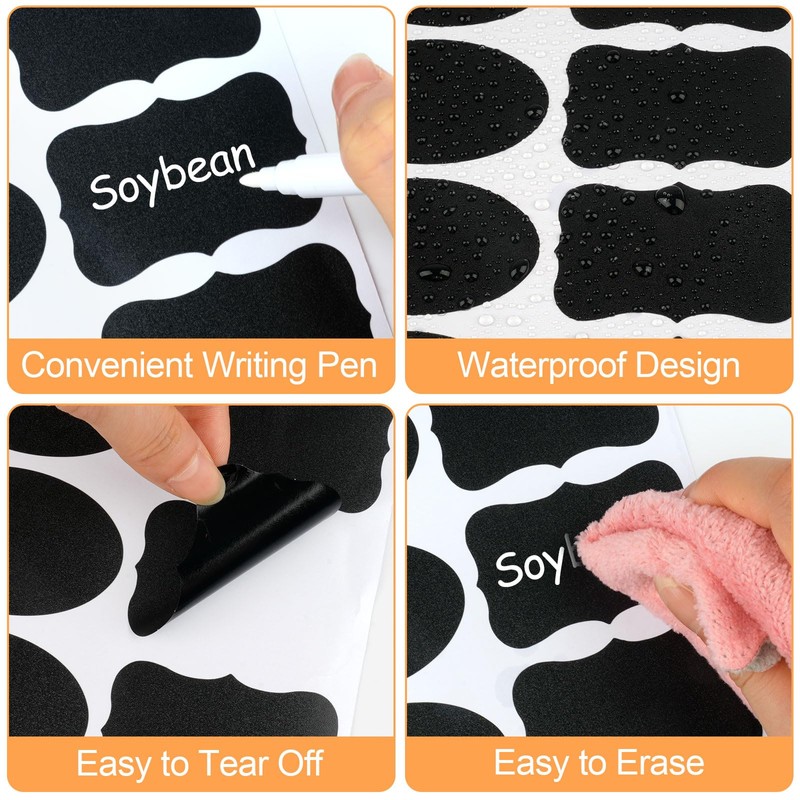 273 Pcs Labels for Jars, Waterproof Reusable Chalkboard Labels for