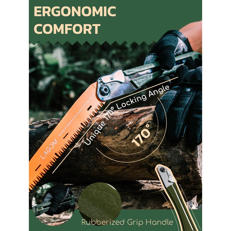 LAGOM Folding Camp Saw for Cutting Branches, 11.4" Straight Blade
