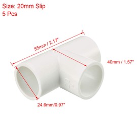 sourcing map 20mm Slip Tee PVC Pipe Fitting T-Shaped Coupling Connector 5 Pcs