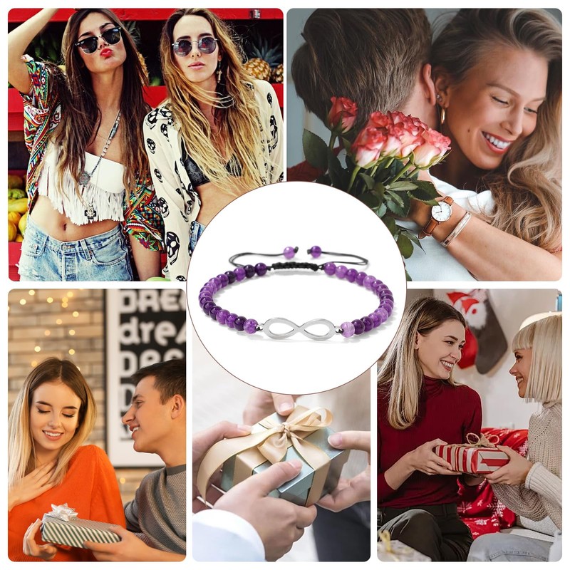 Uwiyo 4 mm Gemstone Beads Bracelet for Women, Adjustable Infinity