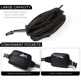 LATMAP 3L Fanny Pack Bumbags for Women Men 4-Zipper Pockets Belt Bag Sling Waist Pack Faux Leather Chest Bag Black