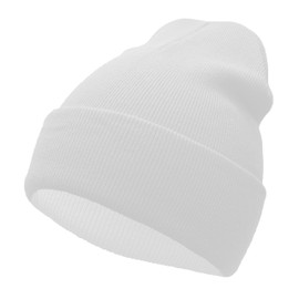 Unisex Knit Soft Warm Cuffed Beanie Hat Winter Camo Hats for Men Women, White, One Size