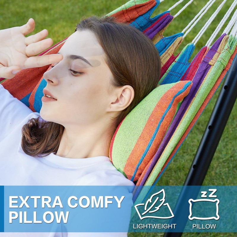 PNAEUT Double Hammocks with Stand for Outside, Portable Space Saving