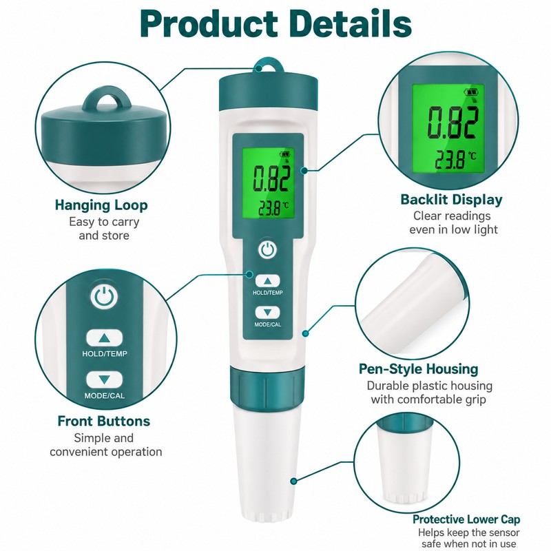 10-in-1 Water Quality Tester for Aquariums & Pools – Digital