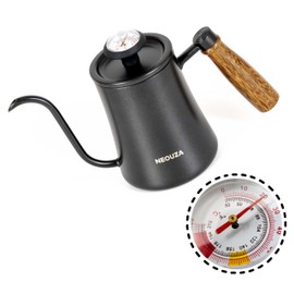 NEOUZA Pour Over Coffee Goose-Neck Kettle, 600ml, with High-Precision Thermometer | 304 Stainless Steel | Ergonomic Wooden Handle | Versatile Heating Options | Easy to Clean (Mechanical)