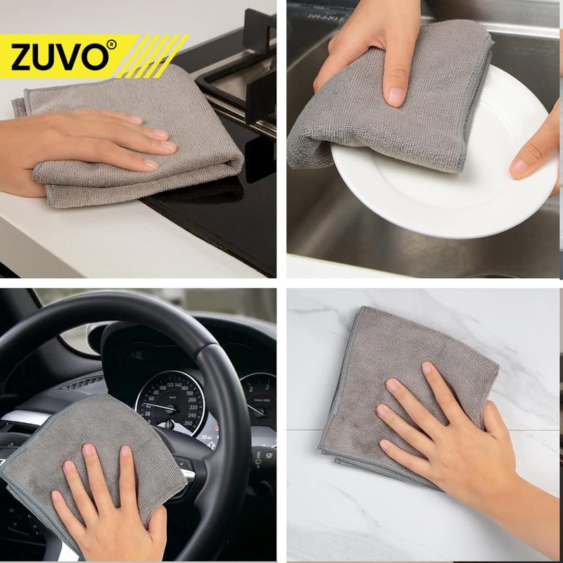 Zuvo Microfibre Cloth For Car(12-Pack)- Ultra Soft, Scratch Free, Highly