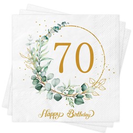Xunerloy Napkins 70th Birthday Pack of 40, 70th Birthday Decoration Napkins Eucalyptus Green Man Woman Birthday Party Table Decorations