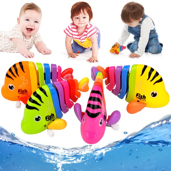 Swinging Cartoon Fish Toy, 4 Pieces Funny Fish Bath Toy, Colourful Mini Fish Water Toy, Children Toy, Bath Fun for Children from 3 4 5 Years