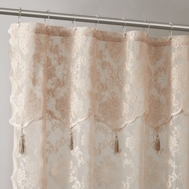 Warm Home Designs Linen Lace Shower Curtain with Attached Valance and Elegant Tassels. 72 x 84 Extra Long for Bathroom. Luxury Shower Curtain for Unique Bathroom Decor. MSH Linen 84"