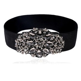 Dorchid Women's Sparkly Beaded Belt Big Rhinestone Belts Wide Elastic Stretchy Belt for Dressy Gowns Black XL-3XL(36~43")