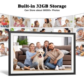 15.6 Inch Digital Picture Frame WiFi Photo Frame - Large Dogital Frame 32GB, Touch Screen, Instantly Share Video Photo by Email App，Wall Mountable for Home Decor