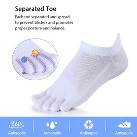 ProChosen Men's Cotton Toe Socks Five Finger Socks Low Cut Athletic Socks for Running 4 Pairs (White)
