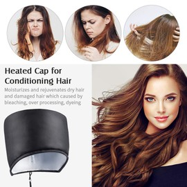 Heat Cap Hair Deep Conditioning - Heating Thermal Steamer Cap Electric Hot Treatment Cap for Natural Black Afro Hair Heated Hair Care Spa Hat for Home Use with 2 Mode Temperature Control - Black