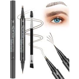 Microblading Eyebrow Pencil, Waterproof Eyebrow Pencils for Women Brown Hair Like Natural Liquid Brow Contouring Pen, 2-in-1 Dual-Ended Eye Brow Filler Pen with Precise Micro-Fork-Tip, Medium Brown